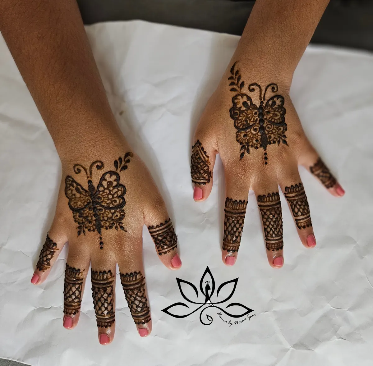 Party henna designs on two hands